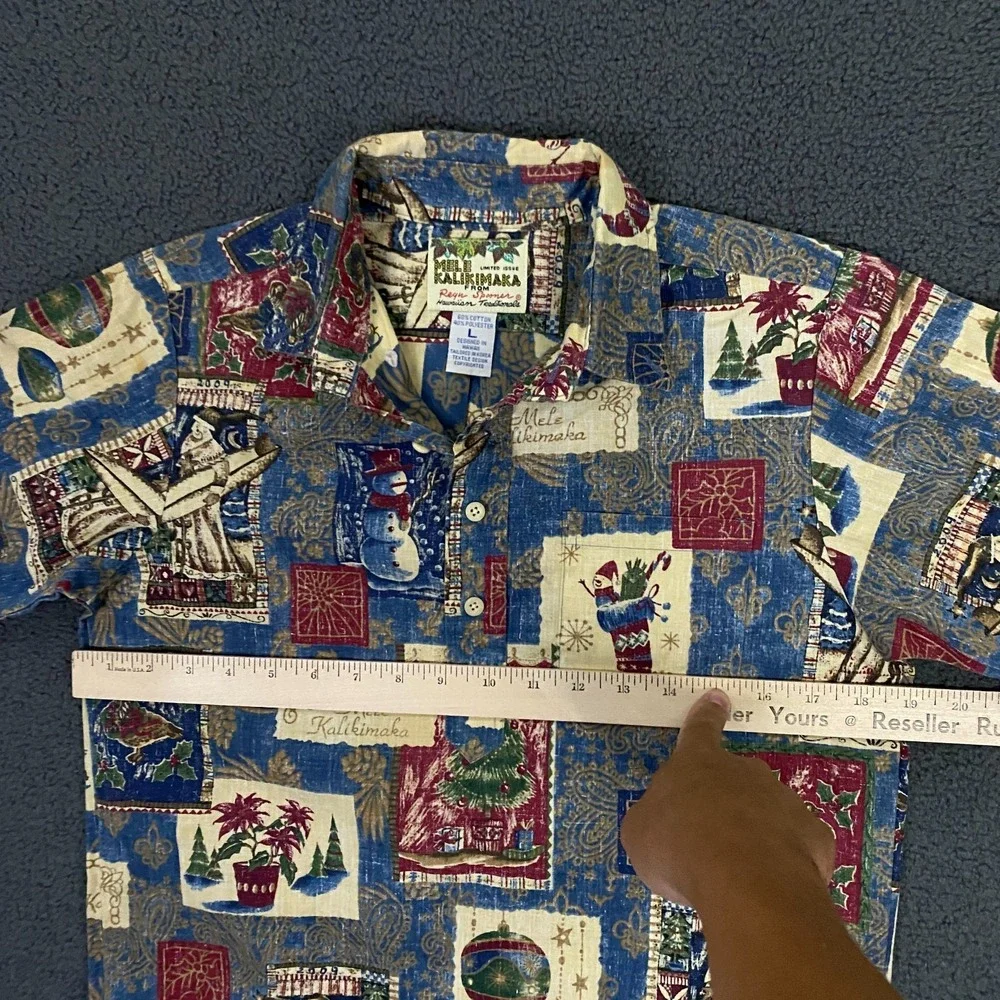 Reyn Spooner Mele Kalikimaka Hawaiian Shirt Boys Large Xmas Santa Popover
